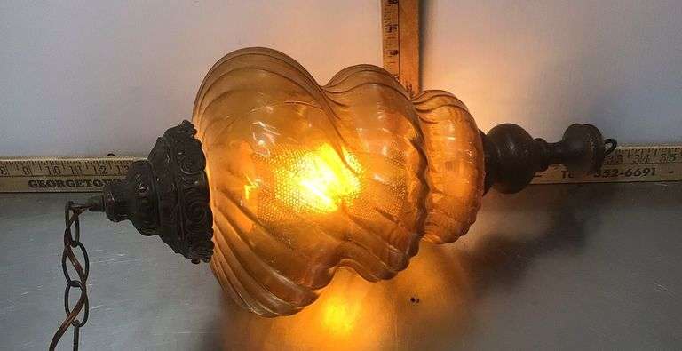 Vintage Art Deco Amber Glass Ceiling Light Fixture