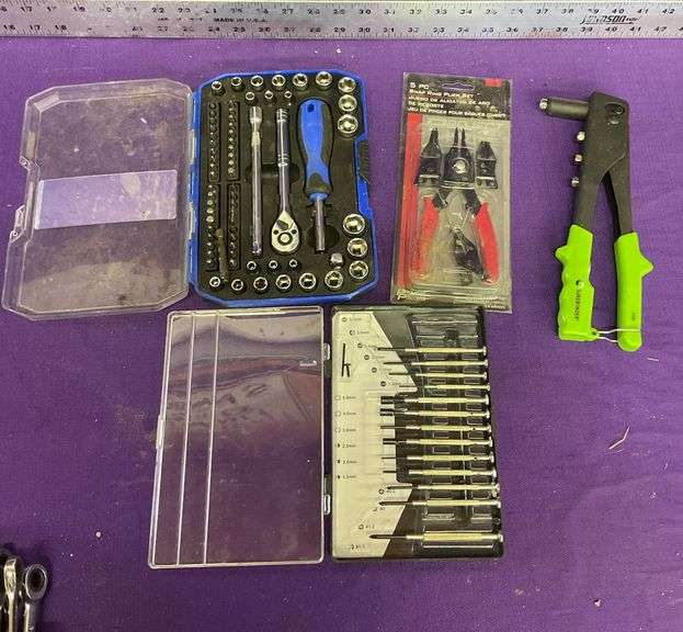 Surebonder Rivet Tool, Jibs, Art Socket Set, Snap Ring Pliers & Screwdrivers