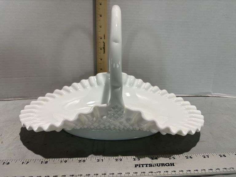 Fenton 1957 Hobnail Milk Glass Low Banana Basket Bowl