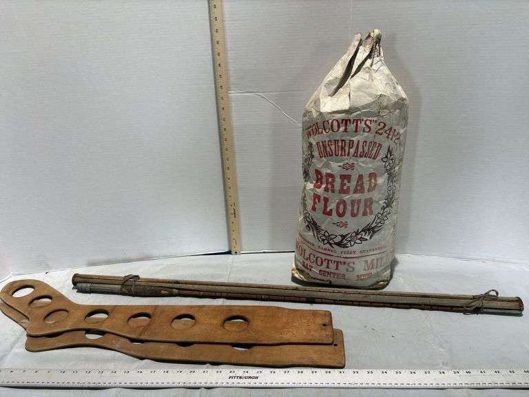 Wolcott's Unsurpassed Bread Flour Sack from Wolcott's Mill in Ray Center, 19th Century sock Dryers &