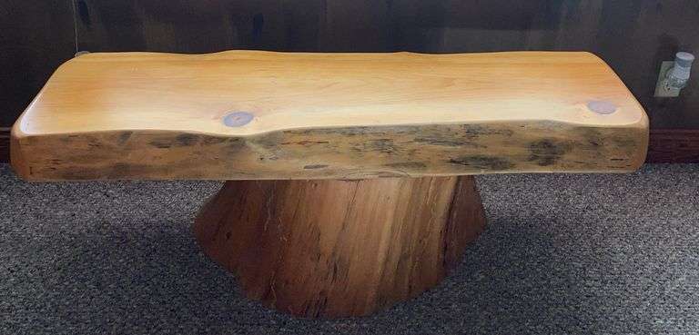 Stump Base 20” tall Coffee Table w/ Live Edge 49”x19” Top