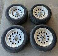 Qty-4 Bridgestone Super Sport Tires with Aluminum  Rims, 5x 4.75” Bolt Pattern, 245/50ZR16 97W