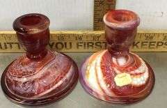 Imperial Red Slag Glass Candlestick Holders
