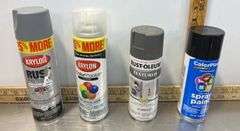 Assorted Spray Paint New and Used, Green, Black, Poppy Red, Grey