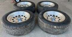 Qty-4 Bridgestone Super Sport Tires with Aluminum  Rims, 5x 4.75” Bolt Pattern, 245/50ZR16 97W