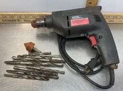 Garage Light, Master Mechanic Drill (both power up) & Drill Bits