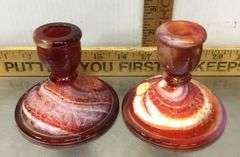 Imperial Red Slag Glass Candlestick Holders