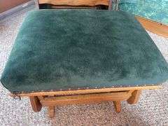 Solid Oak Green Suede Covered Glider Rocker w/ Matching Ottoman ...