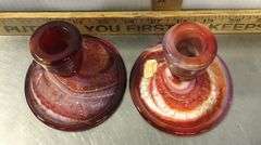 Imperial Red Slag Glass Candlestick Holders