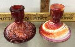 Imperial Red Slag Glass Candlestick Holders