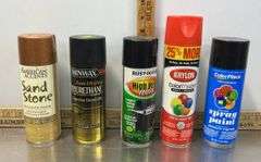 Assorted Spray Paint New and Used, Green, Black, Poppy Red, Grey