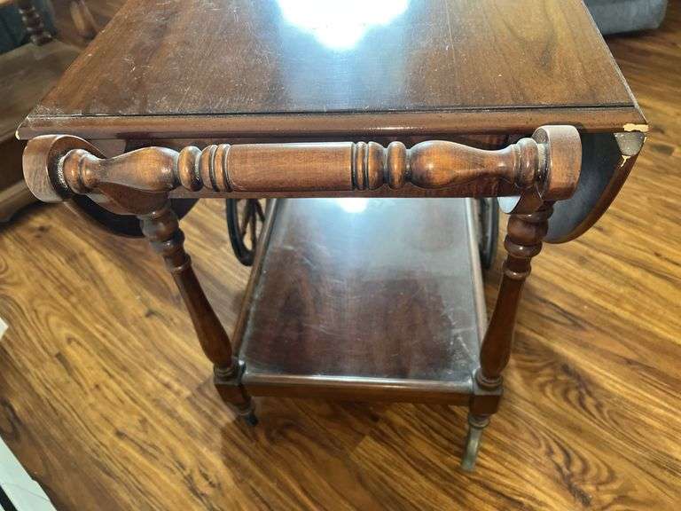 Mid Century Modern Drop Leaf Cherry Bar Cart (29”T,33”L,20”D)