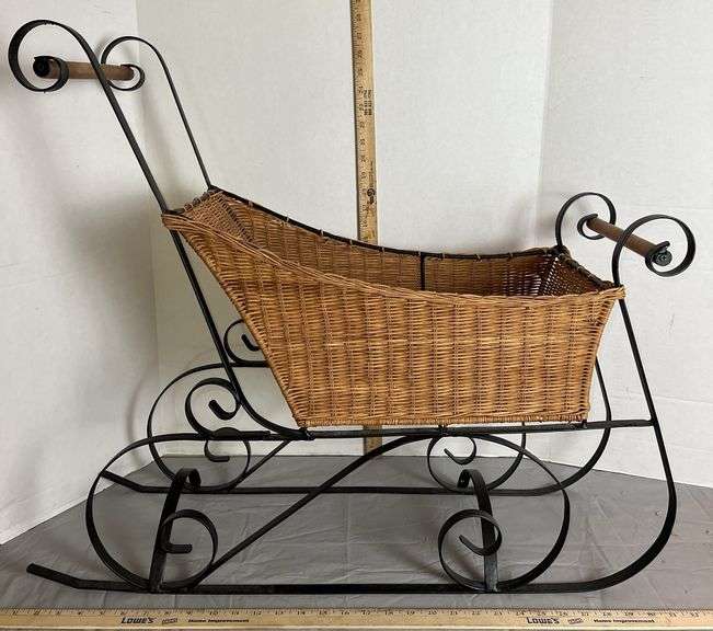 Vintage Wrought Iron & Wicker Sleigh