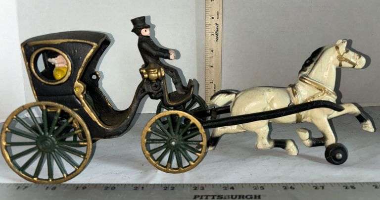 Hand Painted Cast Iron Horse Drawn Carriage
