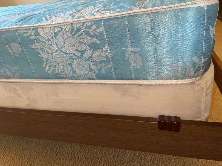 Wooden Twin Bed Frame, Mattress & Box Spring + Bedding