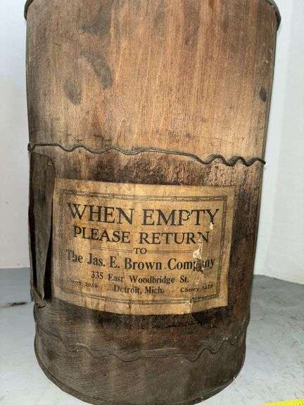 Wooden Kerosene Jug From The Jas. E. Brown Company in Detroit Michigan