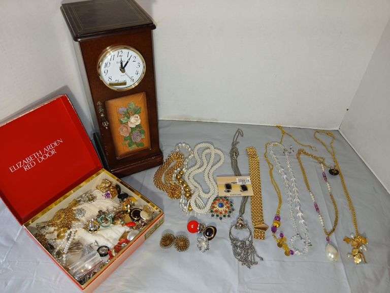Neclaces, Ear Rings and Jewelry Box with Clock