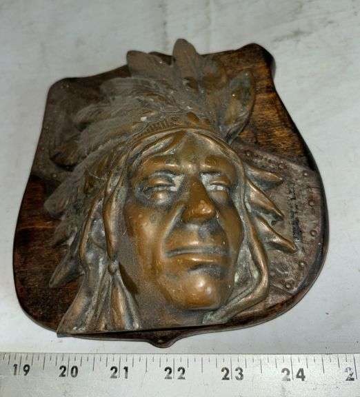 Native American Indian Chief Bronze Wall Plaque