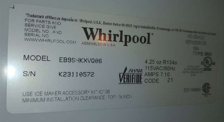 Whirlpool Refrigerator w/ Bottom Freezer- has power- 67" tall, 31" deep & 30" wide