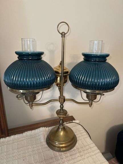 Antique Brass Double Arm Student Library Table/Desk Lamp