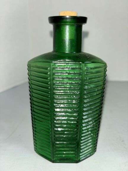 CLC Company Glass Green Ribbed  Medicine Bottles