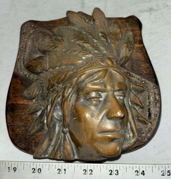 Native American Indian Chief Bronze Wall Plaque