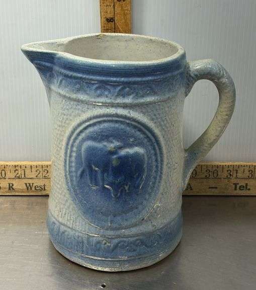 Blue & White Stoneware Cow Pitcher