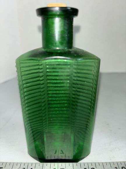 CLC Company Glass Green Ribbed  Medicine Bottles