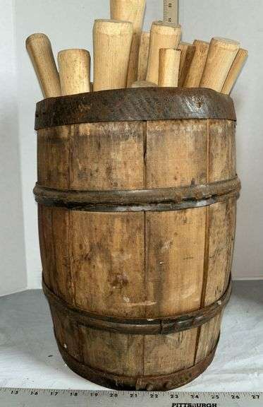 Nail Keg Barrel Full of Various Sizes of Wood Handles