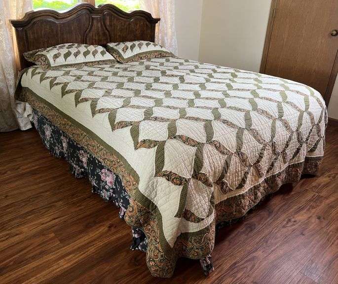 Full Sized Bed Frame, Mattress & Box Spring + Bedding