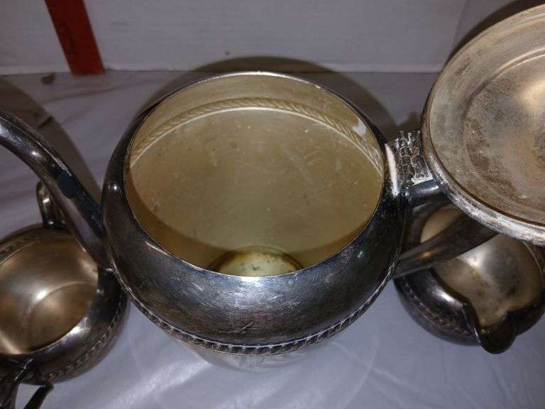 Sterling Silver Candle Holder, B.Rogers Silver Tea Pot, Cream and Sugar