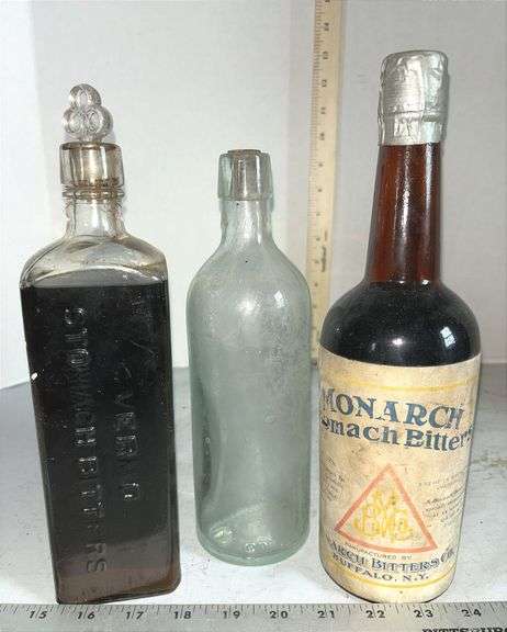 Antique Monarch Stomach Bitters Bottle & Other Apothocary Bottles