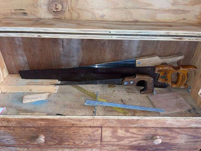Carpenters 21”x34”x10” Wood Tool Box + Tools & Small Wood Toolbox