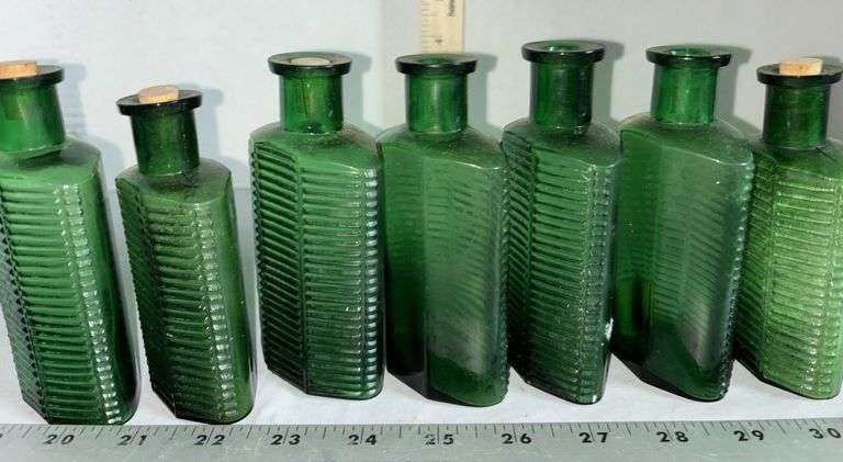 CLC Company Glass Green Ribbed  Medicine Bottles
