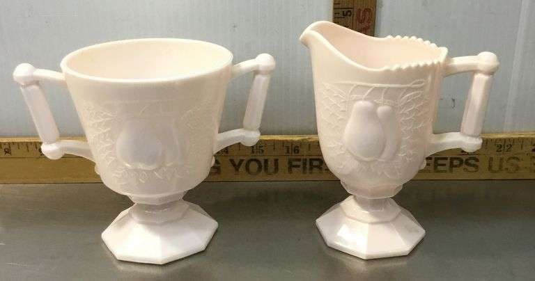 Jeanette Pink Milk Glass Cream & Sugar
