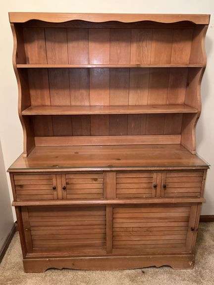 "Ethan Allen Style" Two Piece Wood Hutch w/ Drawers & Storage (63”T,46”L,16”D)