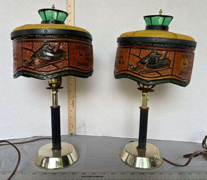 Stained- Glass Style John Deere Snowmobile & Tractor Electric Lamps