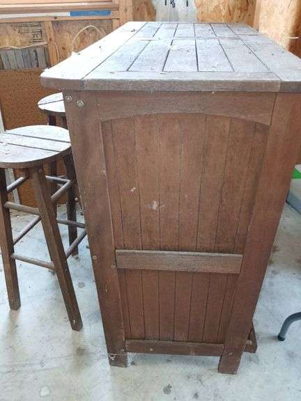 Wooden 42"×20"×40" Bar and Two Stools