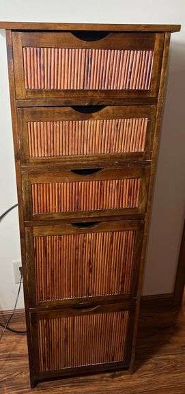 Unique Five Drawer Bamboo Dresser (50.5”T,18”W,15.5”D)