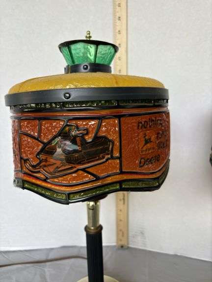 Stained- Glass Style John Deere Snowmobile & Tractor Electric Lamps
