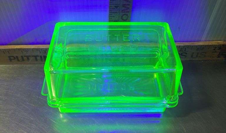 Uranium Glass Butter Dish
