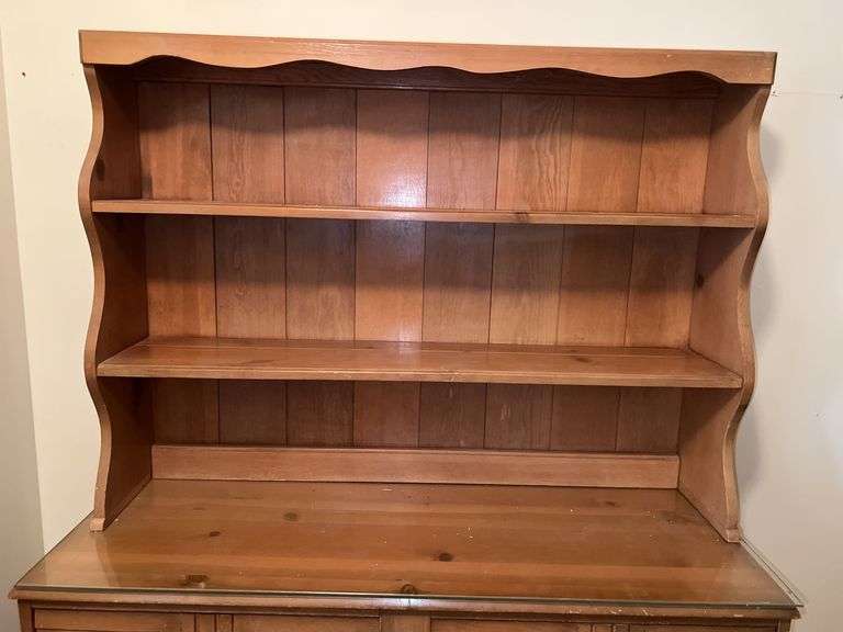 "Ethan Allen Style" Two Piece Wood Hutch w/ Drawers & Storage (63”T,46”L,16”D)