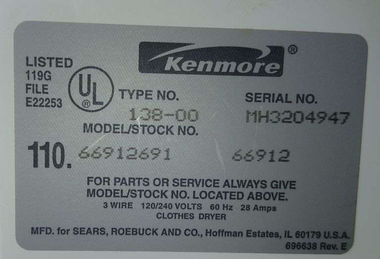 Kenmore 90 Series Heavy Duty Electric Dryer- 44"×27"×25.5"