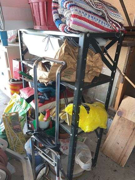 Hose Reel, Garden Cart, Fertilizer/Lawn Lime, Gardening Items & Metal Shelf