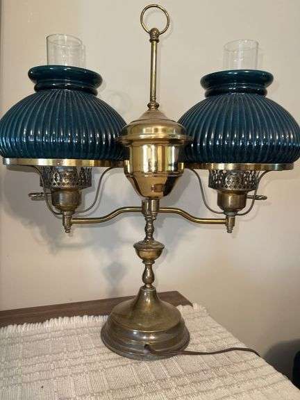 Antique Brass Double Arm Student Library Table/Desk Lamp