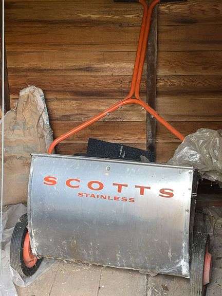 Scotts Stainless Steel Spreader, Lots of Planters, Tomato Cages, Old Stove & Fencing