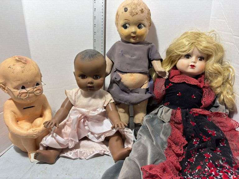 1966 Chalkware Kewpie Piggy Bank & Other Baby Dolls