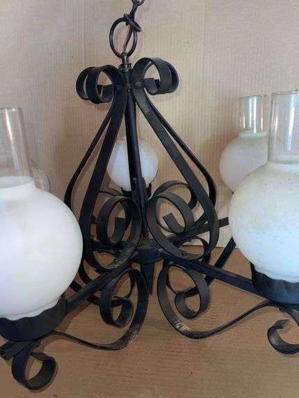 MCM Metal 19” long & 22” round Chandelier w/ 4 Extra Globes- not shown