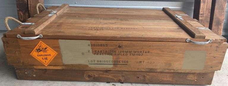 Large Wood Ammo Box w/ Legs, Approx. 43” x 27” x 12”, Legs are Approx 27” Tall