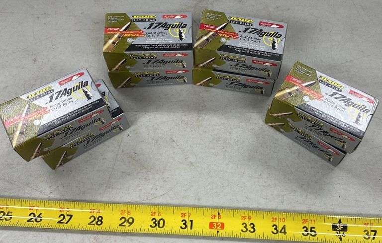 8 Boxes (400 Cartridges) .17Aguila Rimfire Eley Prime FMJ 20 GR 1850 FPS Solid Point Ammo